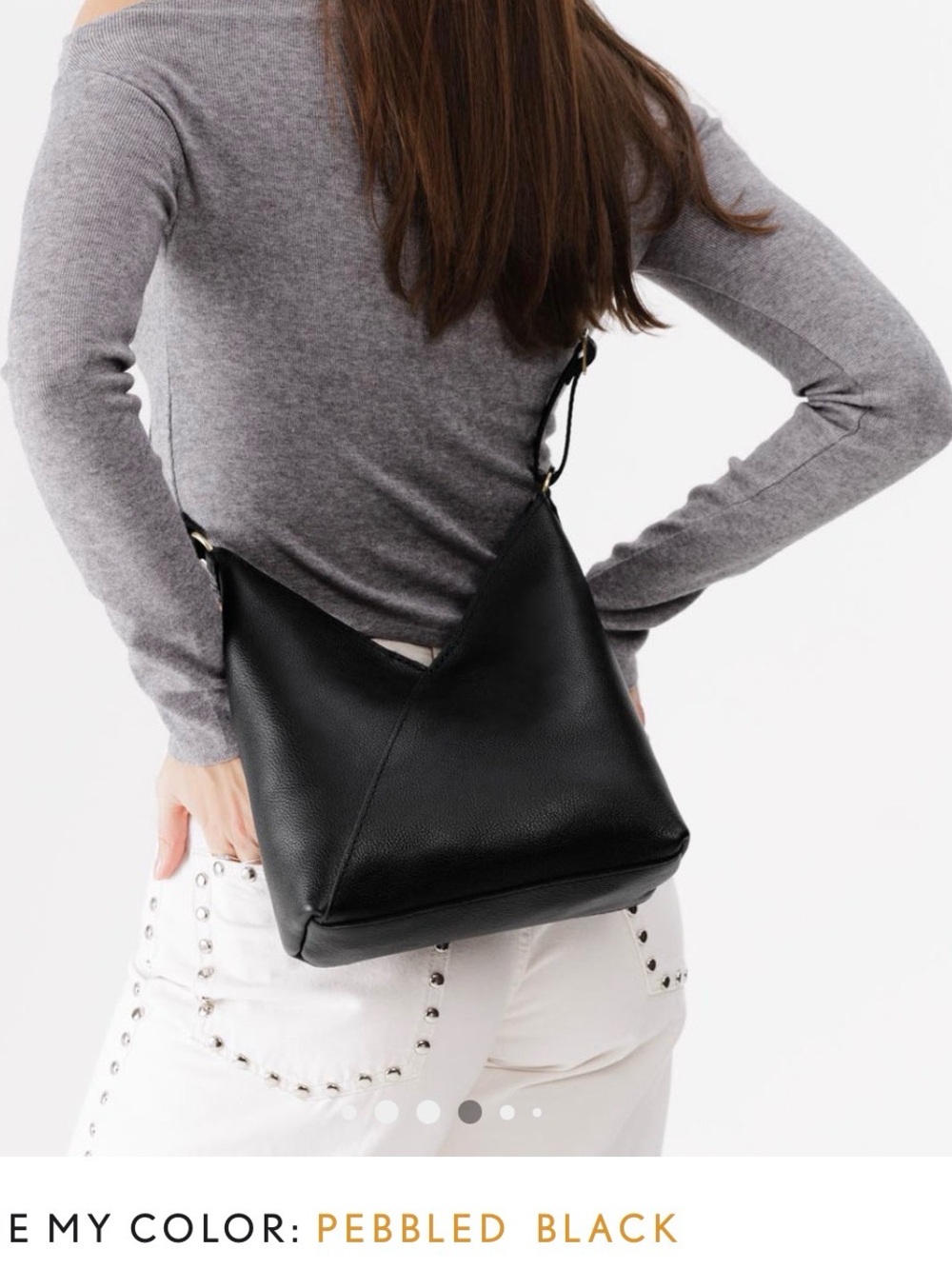Portland Leather Pebbled Black Naomi Shoulder Bag - Small - Picture 3 of 12
